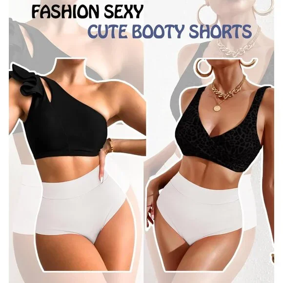 Women's White Booty Shorts-high Waist V Back Yoga Imported Shorts Spandex Bottom